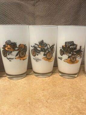Vintage Car Frosted Glass highball glasses.